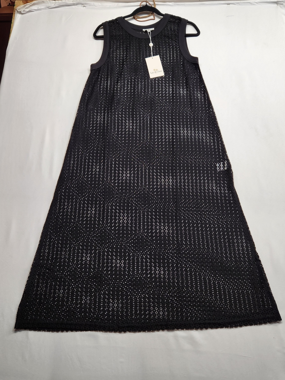 ⭐️NWT Turks & Caicos Open Stitch Black Knit Dress Cover Up Medium Resortwear